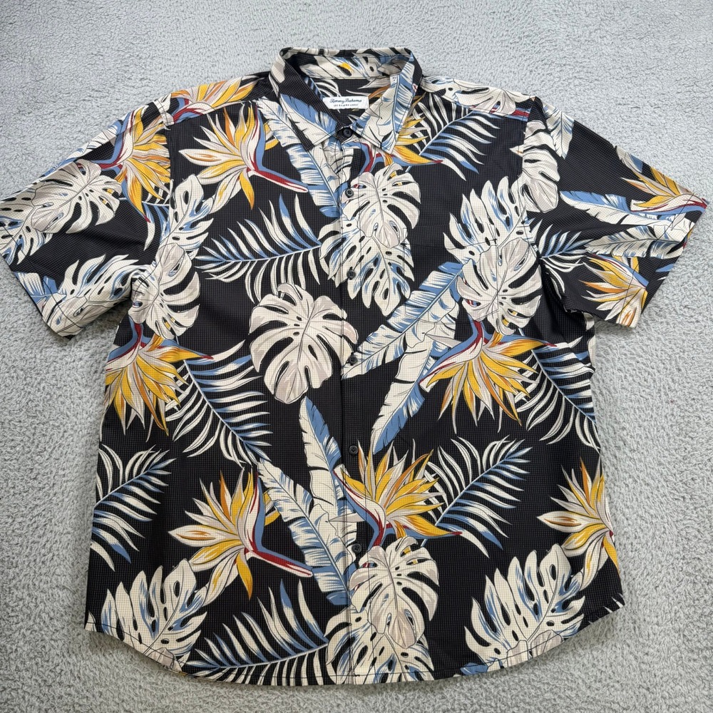 Tommy Bahama Bahama Coast Mens XL Floral Monstera Bird of Paradise Shirt Black